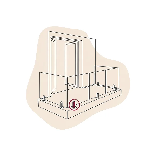 Balcon avec garde-corps en verre, une pince de fixation mise en évidence